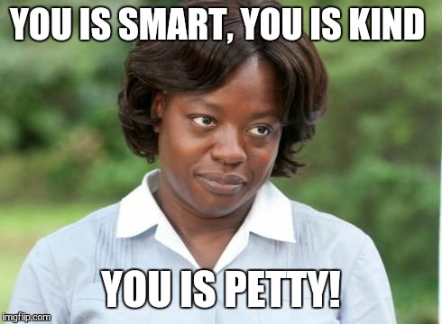 the help | YOU IS SMART, YOU IS KIND YOU IS PETTY! | image tagged in the help | made w/ Imgflip meme maker