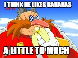 banana  | I THINK HE LIKES BANANAS A LITTLE TO MUCH | image tagged in sonic the hedgehog | made w/ Imgflip meme maker