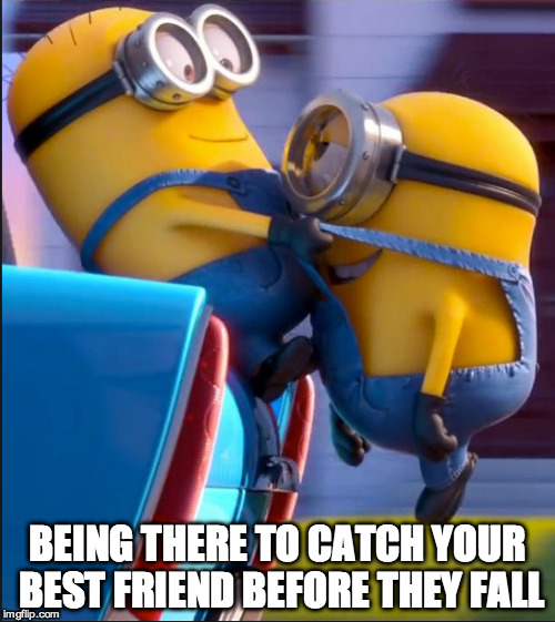 Best friends | BEING THERE TO CATCH YOUR BEST FRIEND BEFORE THEY FALL | image tagged in best friends,minions,bff | made w/ Imgflip meme maker