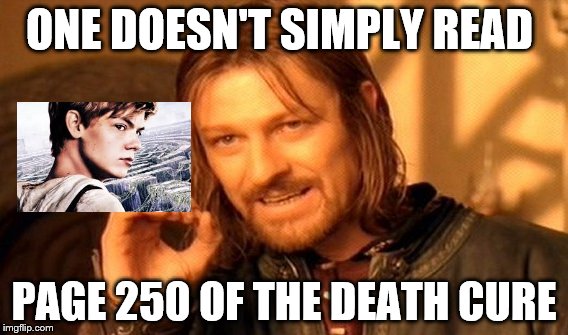 One Does Not Simply | ONE DOESN'T SIMPLY READ PAGE 250 OF THE DEATH CURE | image tagged in memes,one does not simply | made w/ Imgflip meme maker