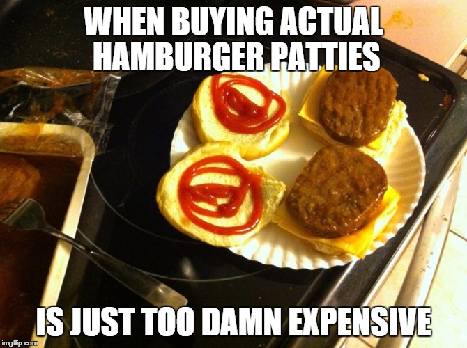 Frozen banquet salisbury steak to the rescue | WHEN BUYING ACTUAL HAMBURGER PATTIES IS JUST TOO DAMN EXPENSIVE | image tagged in ghetto,funny,salisbury steak,banquet | made w/ Imgflip meme maker