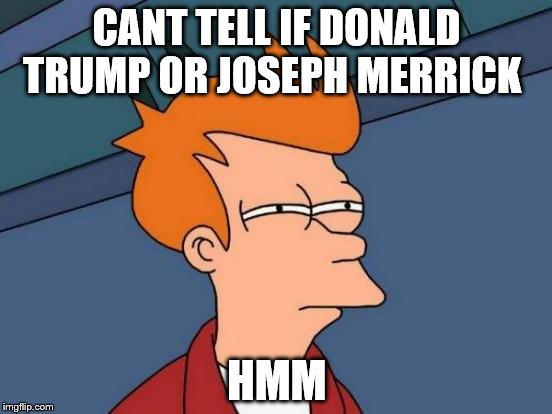 Futurama Fry Meme | CANT TELL IF DONALD TRUMP OR JOSEPH MERRICK HMM | image tagged in memes,futurama fry | made w/ Imgflip meme maker