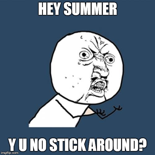 I could use a few extra weeks of long days... | HEY SUMMER Y U NO STICK AROUND? | image tagged in memes,y u no | made w/ Imgflip meme maker