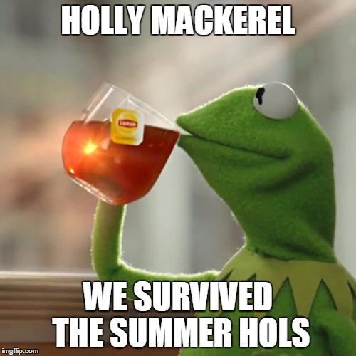 But That's None Of My Business Meme | HOLLY MACKEREL WE SURVIVED THE SUMMER HOLS | image tagged in memes,but thats none of my business,kermit the frog | made w/ Imgflip meme maker