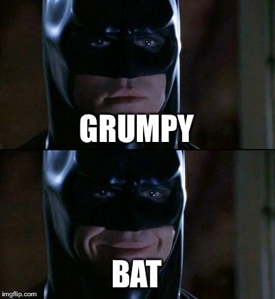 Batman smiles at sarcastic Grumpy Bat | GRUMPY BAT | image tagged in memes,batman smiles | made w/ Imgflip meme maker