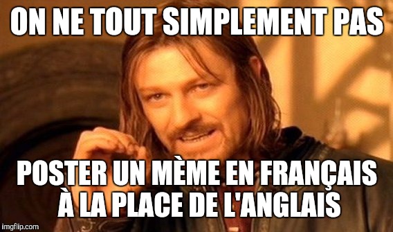 One Does Not Simply Meme | ON NE TOUT SIMPLEMENT PAS POSTER UN MÈME EN FRANÇAIS À LA PLACE DE L'ANGLAIS | image tagged in memes,one does not simply | made w/ Imgflip meme maker