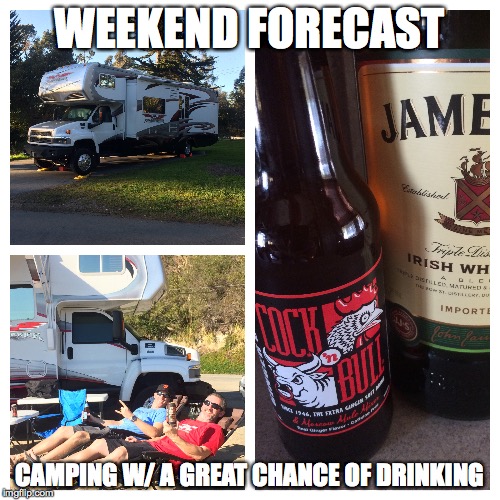 WEEKEND FORECAST CAMPING W/ A GREAT CHANCE OF DRINKING | image tagged in camping,jameson | made w/ Imgflip meme maker