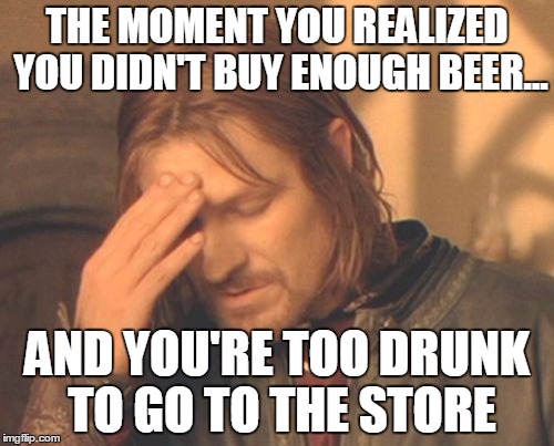 Frustrated Boromir | THE MOMENT YOU REALIZED YOU DIDN'T BUY ENOUGH BEER... AND YOU'RE TOO DRUNK TO GO TO THE STORE | image tagged in memes,frustrated boromir | made w/ Imgflip meme maker