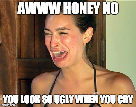 AWWW HONEY NO YOU LOOK SO UGLY WHEN YOU CRY | image tagged in ashley i crying | made w/ Imgflip meme maker
