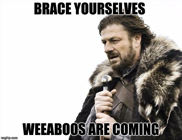 Brace Yourselves X is Coming | BRACE YOURSELVES WEEABOOS ARE COMING | image tagged in memes,brace yourselves x is coming | made w/ Imgflip meme maker