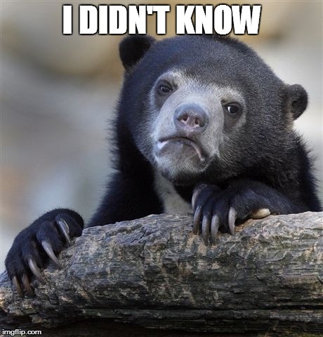 Confession Bear Meme | I DIDN'T KNOW | image tagged in memes,confession bear | made w/ Imgflip meme maker