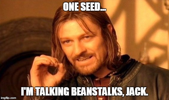 One Does Not Simply | ONE SEED... I'M TALKING BEANSTALKS, JACK. | image tagged in memes,one does not simply | made w/ Imgflip meme maker