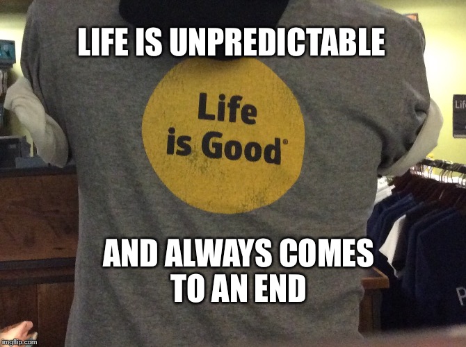 LIFE IS UNPREDICTABLE AND ALWAYS COMES TO AN END | image tagged in antinatalism | made w/ Imgflip meme maker
