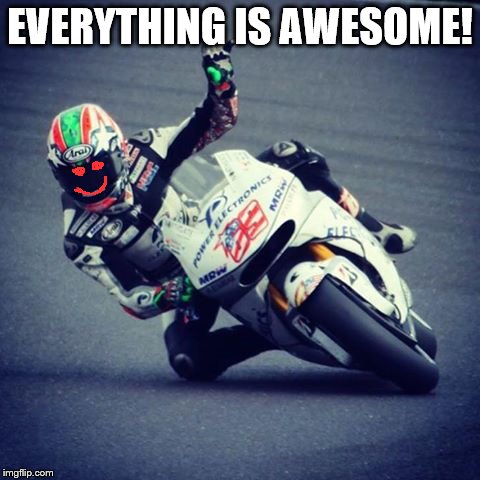 EVERYTHING IS AWESOME! | image tagged in happy rider | made w/ Imgflip meme maker