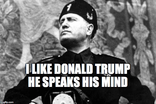 mussolini | I LIKE DONALD TRUMP HE SPEAKS HIS MIND | image tagged in mussolini | made w/ Imgflip meme maker
