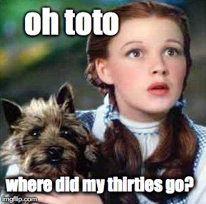 dorothy | oh toto where did my thirties go? | image tagged in dorothy | made w/ Imgflip meme maker
