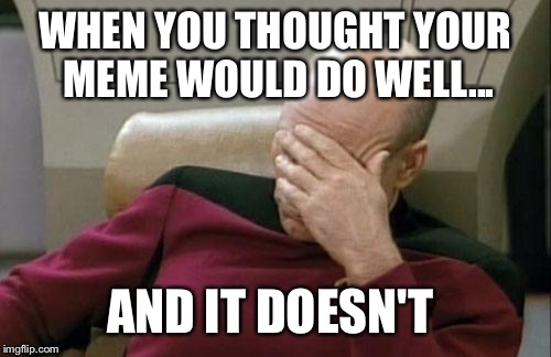 Captain Picard Facepalm | WHEN YOU THOUGHT YOUR MEME WOULD DO WELL... AND IT DOESN'T | image tagged in memes,captain picard facepalm | made w/ Imgflip meme maker