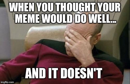 Captain Picard Facepalm Meme | WHEN YOU THOUGHT YOUR MEME WOULD DO WELL... AND IT DOESN'T | image tagged in memes,captain picard facepalm | made w/ Imgflip meme maker