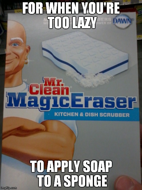 FOR WHEN YOU'RE TOO LAZY TO APPLY SOAP TO A SPONGE | image tagged in funny,lazy,mr clean,kitchen,soap | made w/ Imgflip meme maker