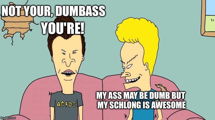 Bravos and Butthead | NOT YOUR, DUMBASS YOU'RE! MY ASS MAY BE DUMB BUT MY SCHLONG IS AWESOME | image tagged in bravos and butthead | made w/ Imgflip meme maker