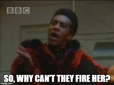 SO, WHY CAN'T THEY FIRE HER? | image tagged in red dwarf cat fire kim davis | made w/ Imgflip meme maker