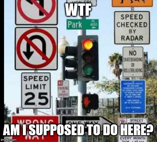 WTF AM I SUPPOSED TO DO HERE? | image tagged in memes,wtf,road,funny sign,sign,wtf sign | made w/ Imgflip meme maker
