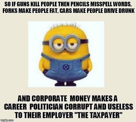 SO IF GUNS KILL PEOPLE THEN PENCILS MISSPELL WORDS, FORKS MAKE PEOPLE FAT, CARS MAKE PEOPLE DRIVE DRUNK | image tagged in government theft | made w/ Imgflip meme maker