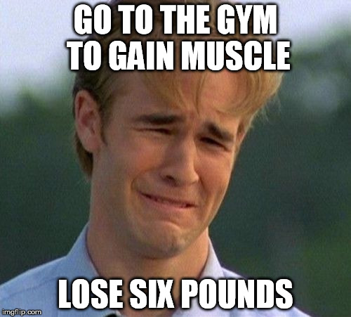 1990s First World Problems Meme | GO TO THE GYM TO GAIN MUSCLE LOSE SIX POUNDS | image tagged in memes,1990s first world problems | made w/ Imgflip meme maker