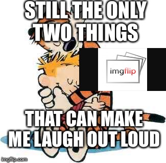 Calvin and Hobbes | STILL THE ONLY TWO THINGS THAT CAN MAKE ME LAUGH OUT LOUD | image tagged in calvin and hobbes | made w/ Imgflip meme maker