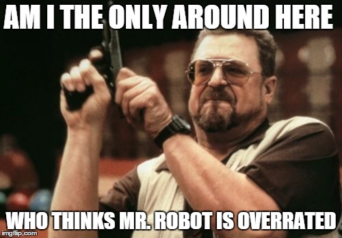 Am I The Only One Around Here | AM I THE ONLY AROUND HERE WHO THINKS MR. ROBOT IS OVERRATED | image tagged in memes,am i the only one around here | made w/ Imgflip meme maker