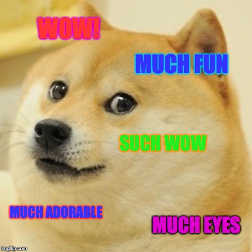 Doge Meme | WOW! MUCH FUN SUCH WOW MUCH ADORABLE MUCH EYES | image tagged in memes,doge | made w/ Imgflip meme maker