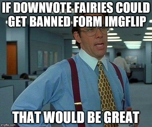 That Would Be Great | IF DOWNVOTE FAIRIES COULD GET BANNED FORM IMGFLIP THAT WOULD BE GREAT | image tagged in memes,that would be great | made w/ Imgflip meme maker