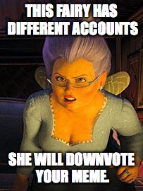 Fairy Godmother | THIS FAIRY HAS DIFFERENT ACCOUNTS SHE WILL DOWNVOTE YOUR MEME. | image tagged in fairy godmother | made w/ Imgflip meme maker