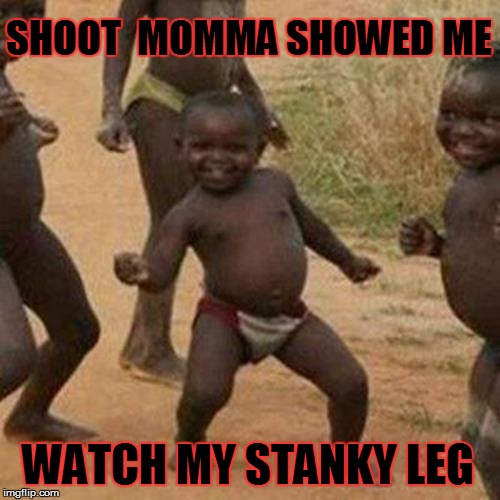 Stanky Leg | SHOOT  MOMMA SHOWED ME WATCH MY STANKY LEG | image tagged in memes,third world success kid,stanky leg,black kids,dancing,funny | made w/ Imgflip meme maker