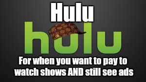 Hulu For when you want to pay to watch shows AND still see ads | image tagged in hulu,scumbag | made w/ Imgflip meme maker