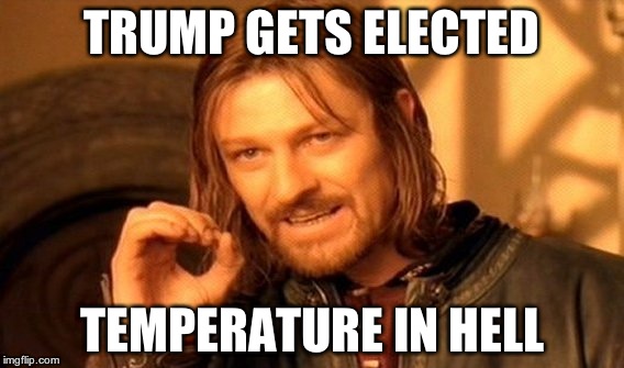 One Does Not Simply Meme | TRUMP GETS ELECTED TEMPERATURE IN HELL | image tagged in memes,one does not simply | made w/ Imgflip meme maker