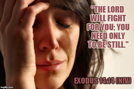 First World Problems Meme | "THE LORD WILL FIGHT FOR YOU; YOU NEED ONLY TO BE STILL." EXODUS 14:14 (NIV) | image tagged in memes,first world problems | made w/ Imgflip meme maker