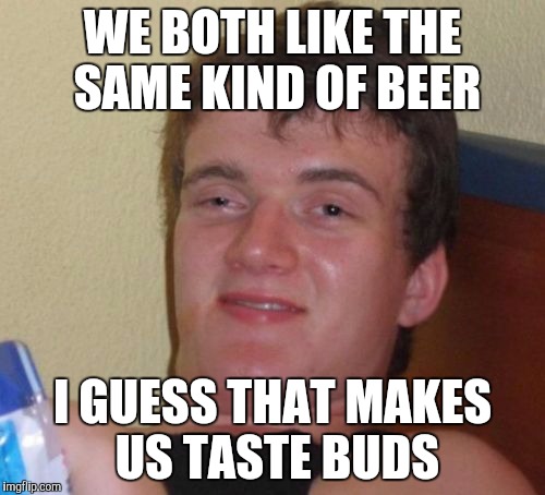 10 Guy | WE BOTH LIKE THE SAME KIND OF BEER I GUESS THAT MAKES US TASTE BUDS | image tagged in memes,10 guy | made w/ Imgflip meme maker