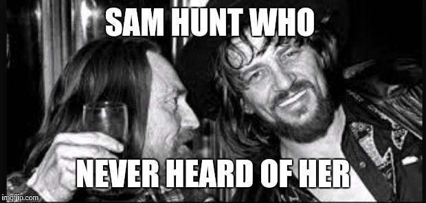 Waylon & Willie | SAM HUNT WHO NEVER HEARD OF HER | image tagged in waylon  willie | made w/ Imgflip meme maker