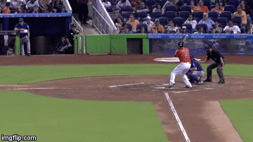 Marlins fan soaks himself with beer while dodging foul ball | image tagged in gifs | made w/ Imgflip video-to-gif maker