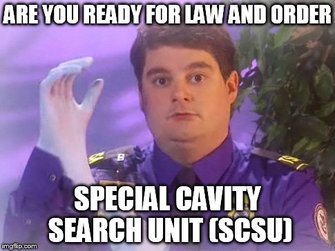 TSA Douche | ARE YOU READY FOR LAW AND ORDER SPECIAL CAVITY SEARCH UNIT (SCSU) | image tagged in memes,tsa douche | made w/ Imgflip meme maker