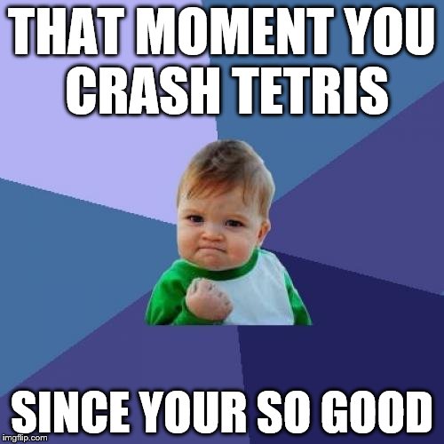 Success Kid | THAT MOMENT YOU CRASH TETRIS SINCE YOUR SO GOOD | image tagged in memes,success kid | made w/ Imgflip meme maker