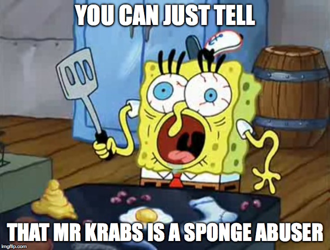 Sponge Abuse | YOU CAN JUST TELL THAT MR KRABS IS A SPONGE ABUSER | image tagged in spongebob | made w/ Imgflip meme maker