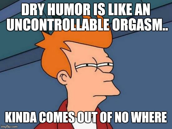 Futurama Fry Meme | DRY HUMOR IS LIKE AN UNCONTROLLABLE ORGASM.. KINDA COMES OUT OF NO WHERE | image tagged in memes,futurama fry | made w/ Imgflip meme maker