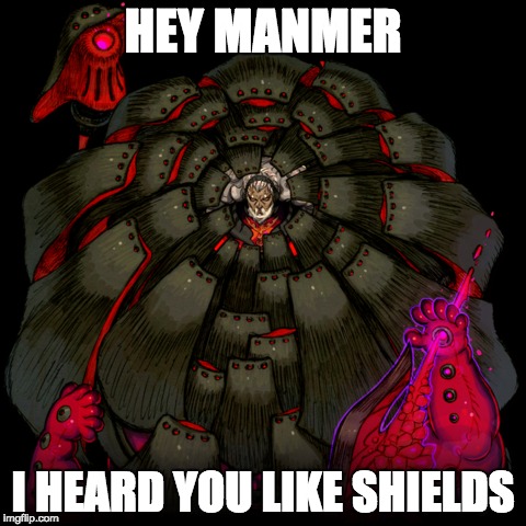 54B2  | HEY MANMER I HEARD YOU LIKE SHIELDS | image tagged in video games | made w/ Imgflip meme maker