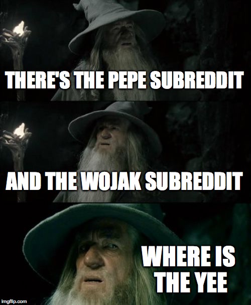 Confused Gandalf | THERE'S THE PEPE SUBREDDIT AND THE WOJAK SUBREDDIT WHERE IS THE YEE | image tagged in memes,confused gandalf | made w/ Imgflip meme maker