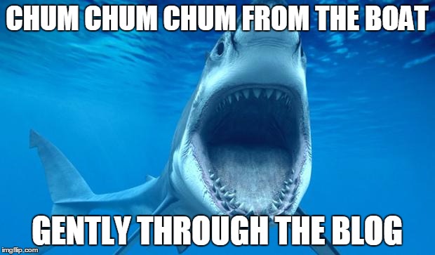 shark open mouth | CHUM CHUM CHUM FROM THE BOAT GENTLY THROUGH THE BLOG | image tagged in shark open mouth | made w/ Imgflip meme maker
