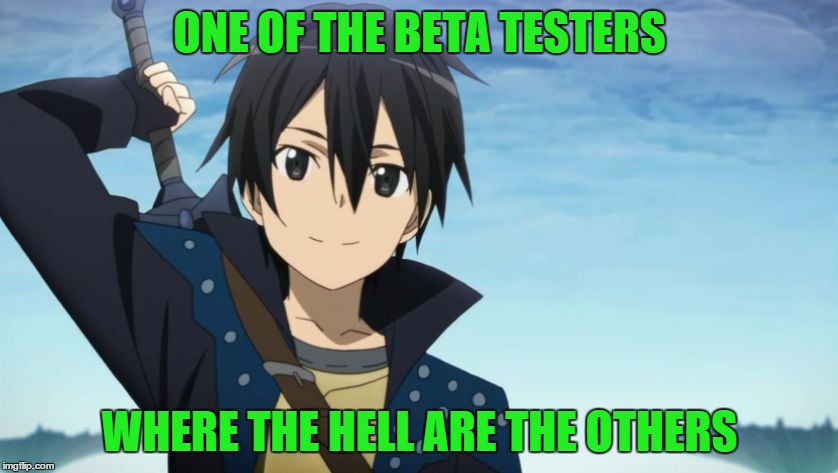 ONE OF THE BETA TESTERS WHERE THE HELL ARE THE OTHERS | image tagged in kirito | made w/ Imgflip meme maker