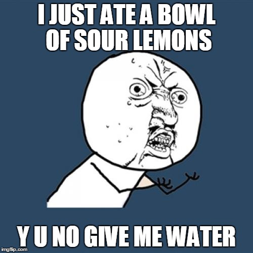 Sourface | I JUST ATE A BOWL OF SOUR LEMONS Y U NO GIVE ME WATER | image tagged in memes,y u no | made w/ Imgflip meme maker