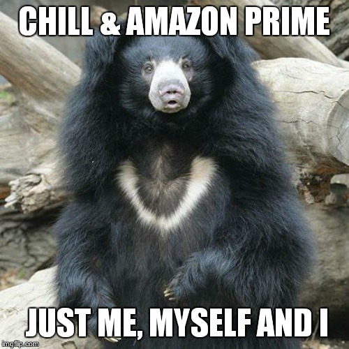 Pimp Sloth | CHILL & AMAZON PRIME JUST ME, MYSELF AND I | image tagged in pimp sloth | made w/ Imgflip meme maker